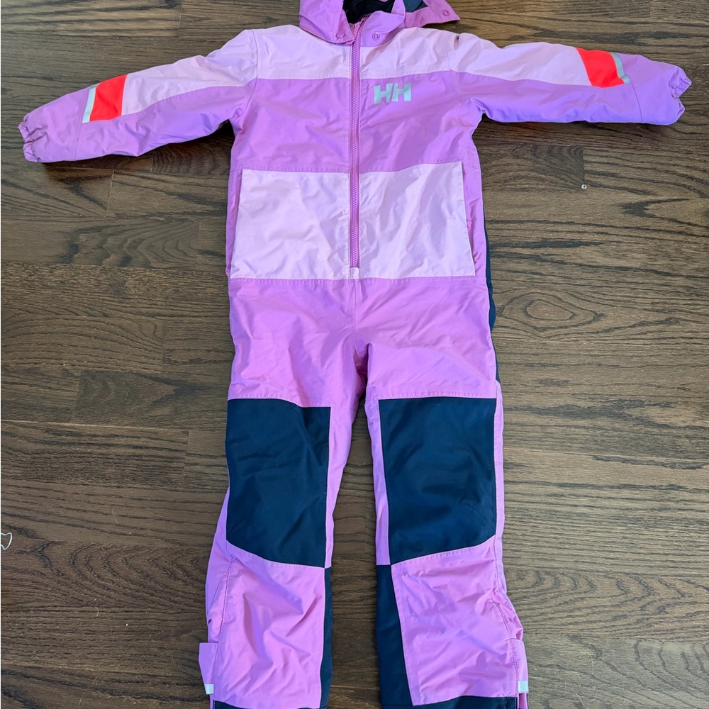 Helly Hansen Pink & Purple Kids One-Piece Snow Suit with Navy Knees